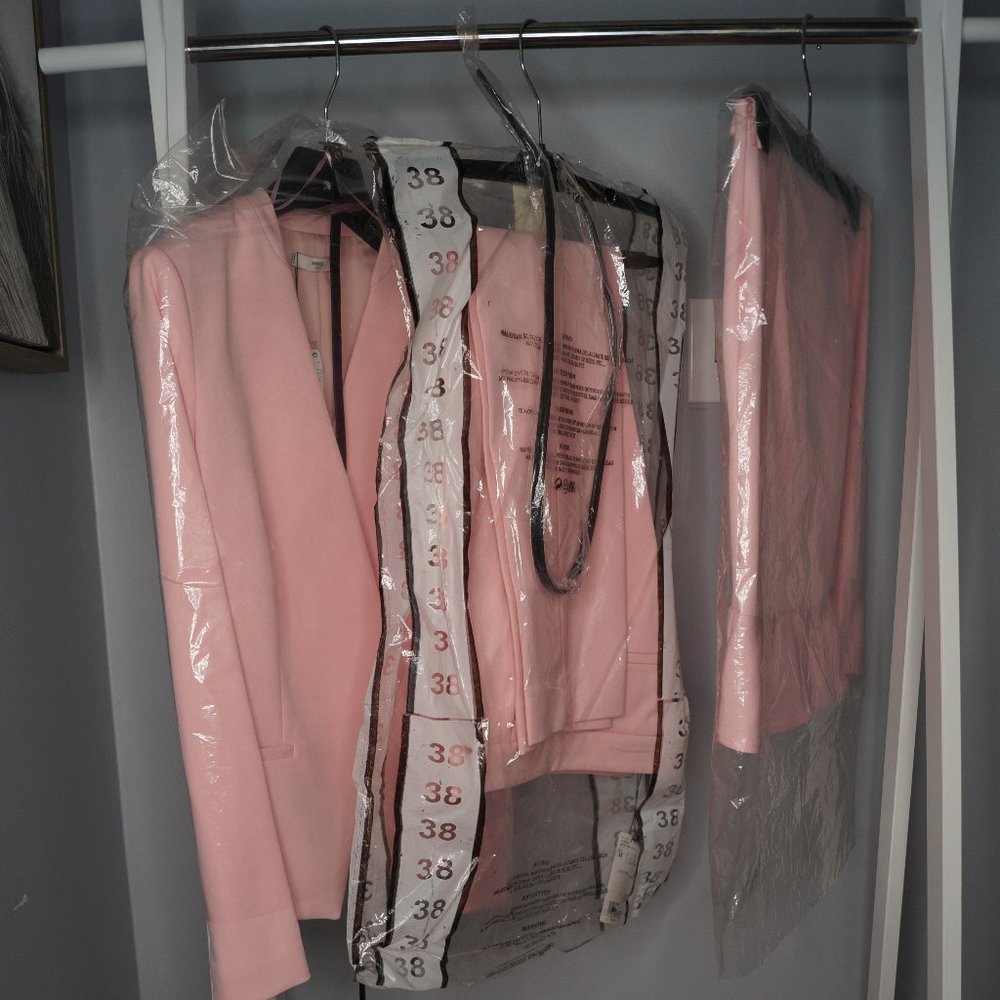 MANGO dusty pink jacket skirt trouser combo